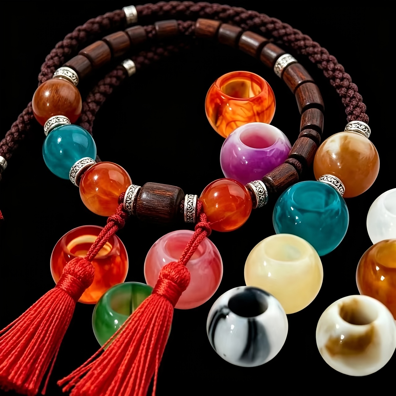 60pcs Acrylic Retro Large Hole Beads for Crafting